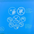 Blue pool liner with white safety pictograms against jumping and diving