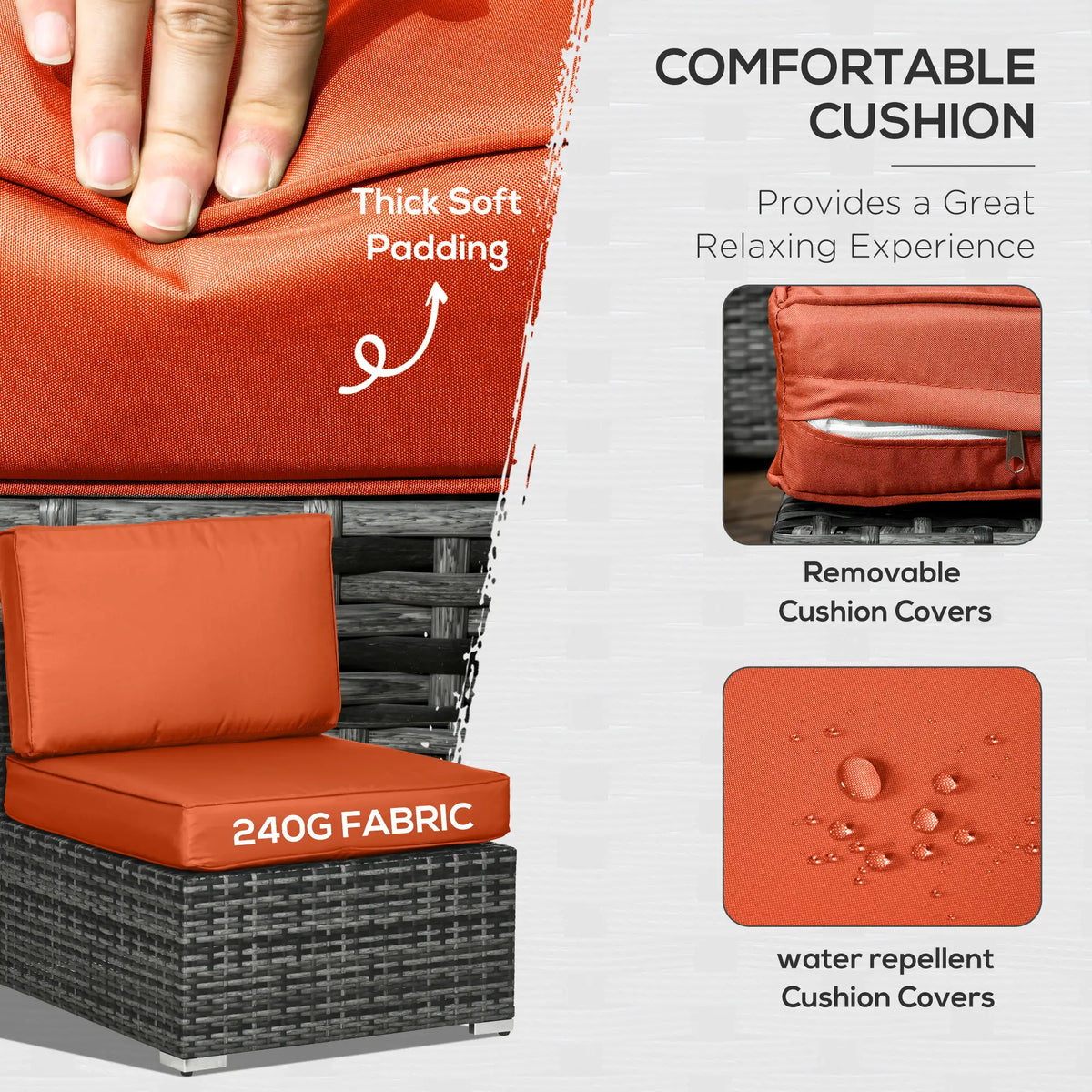 Outsunny 8-Piece Rattan Sofa Set Orange Grey