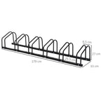 Black 6-bike bike parking rack, 179 cm long, six U-shaped holders