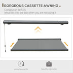 Grey cassette retractable awning, showing extended and retracted canopy