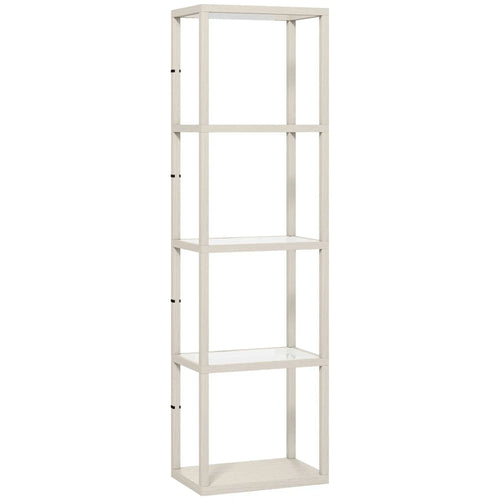 Four-shelf floor lamp in bleached oak with open rectangular shelving frame