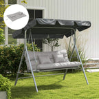 Light grey patio swing cushion set with backrest and seat pads plus 2 throw pillows
