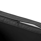 Black cushion cover zipper and stitched seam detail on padded fabric