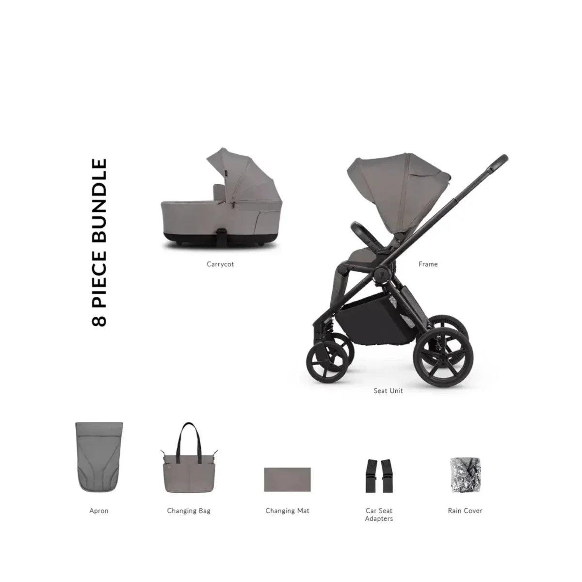 Venicci Claro stroller set in Fog color with carrycot, seat unit, and accessories