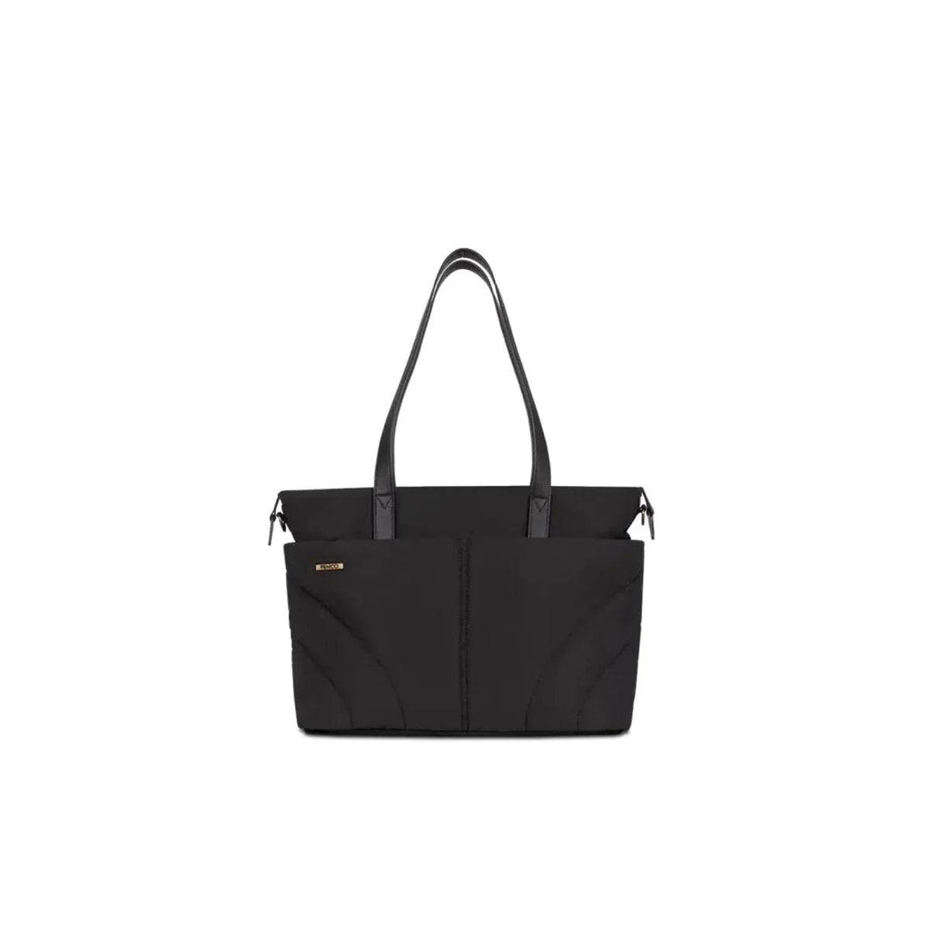 Black changing bag tote with handles and zip top closure