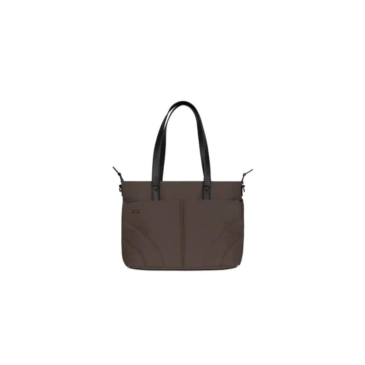 Beige-brown changing bag tote with top handles and front panel pocket