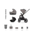 Baby stroller travel bundle set with beige/fog carrycot, car seat, and accessories