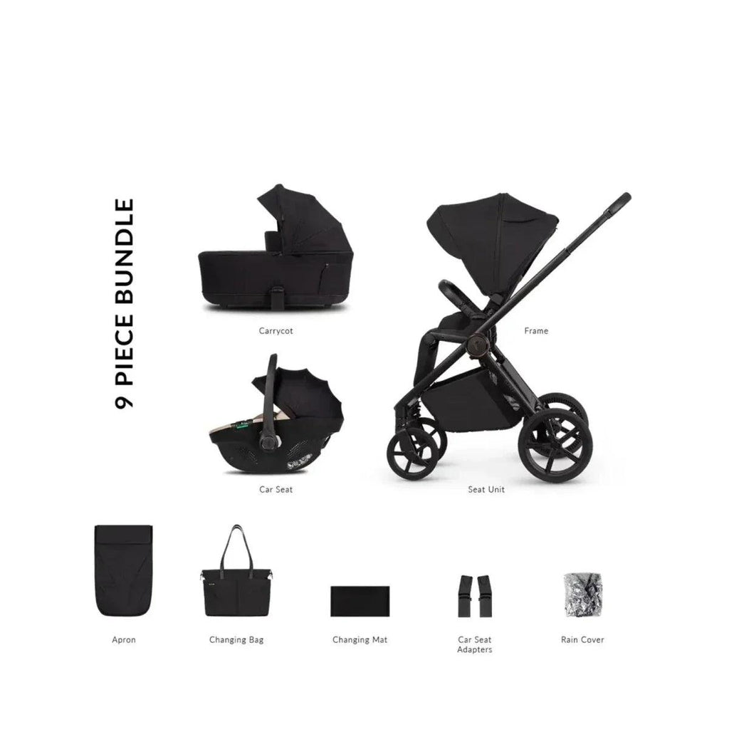 Baby stroller 3-in-1 comfort bundle accessories set, dark carrycot, seat unit, and covers