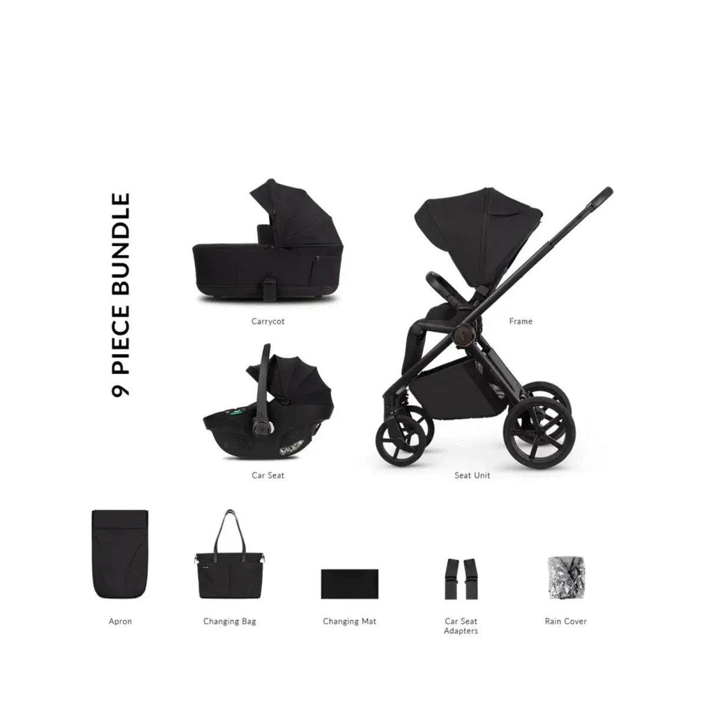 Venicci Claro 2 3-in-1 9-piece comfort bundle in black, stroller and accessories set