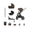 10-piece luxury stroller bundle set with frame, seat unit, car seat, and carry accessories