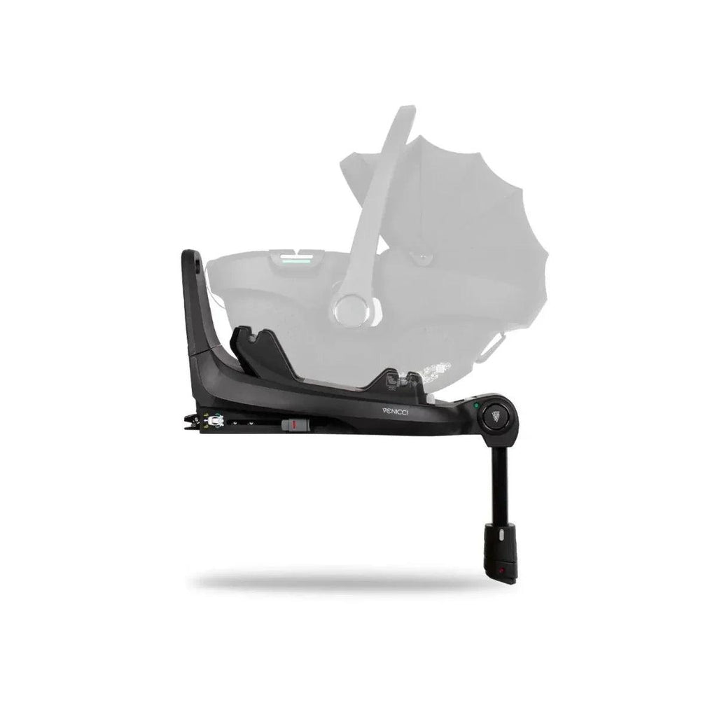 Venicci Tiago 360 ISOFIX base, black, angled view with foot support