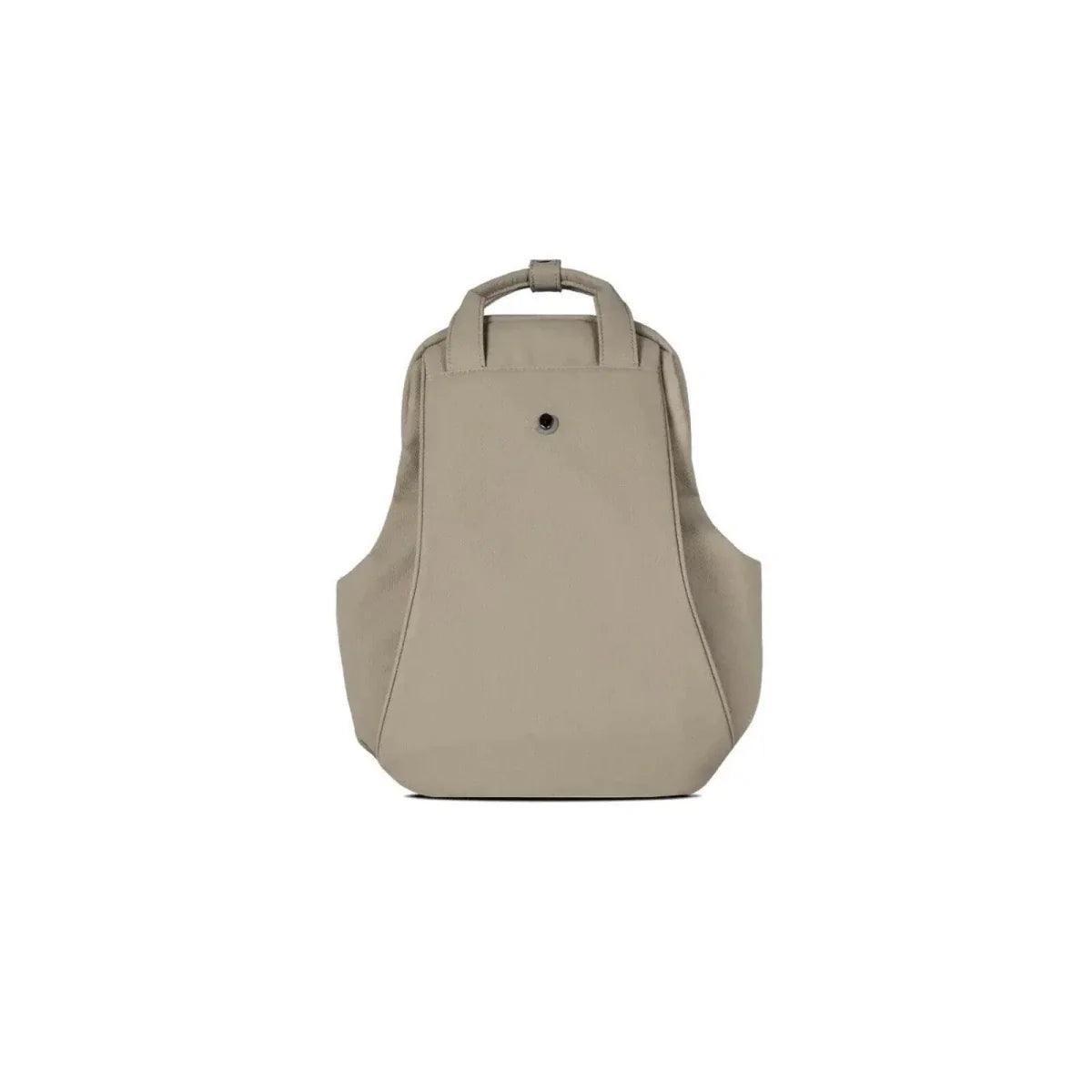 Latte stroller backpack bag, front panel with small button, beige fabric