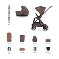 11-piece stroller essential bundle in brown, including seat liner, apron, and covers