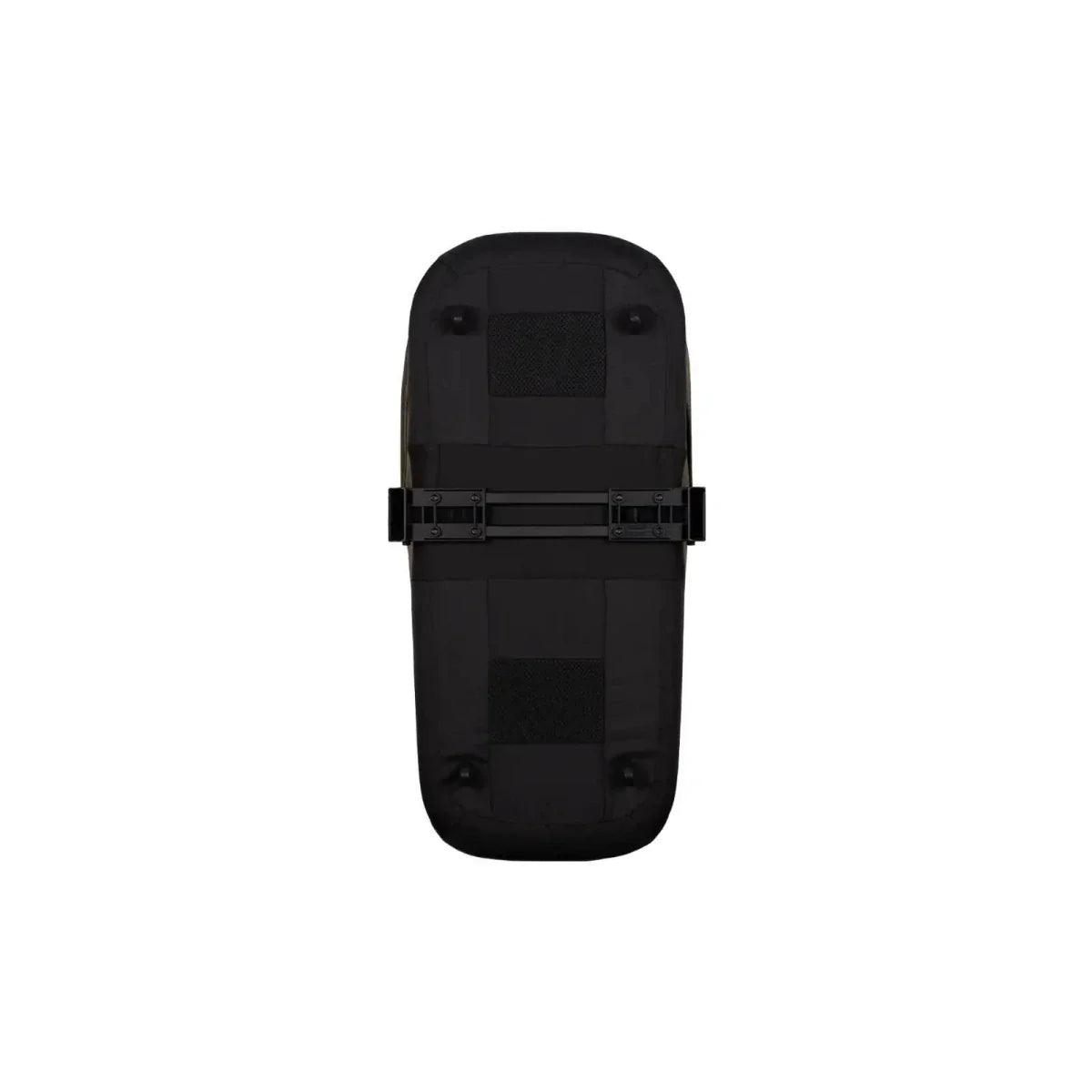 Black stroller cover with mesh panels and snap/strap closures