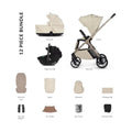 3-in-1 stroller comfort bundle with black and sand accessories, including seat and canopy