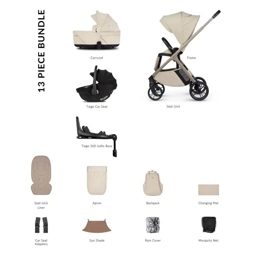 13-piece stroller bundle accessories set, beige and black parts (diagram)