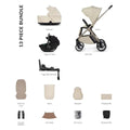 13-piece stroller bundle accessories set, beige and black parts (diagram)