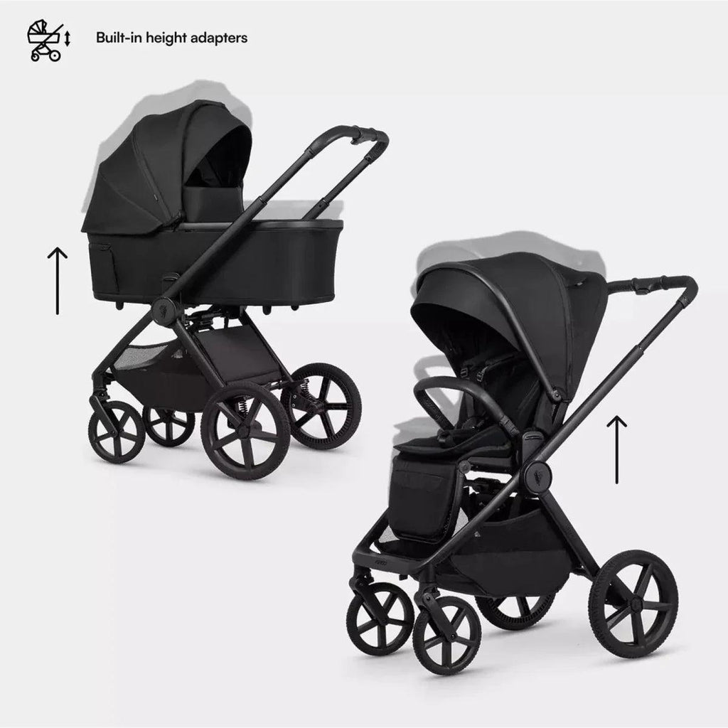 Onyx 2-in-1 stroller with bassinet and seat, black wheels and handlebar