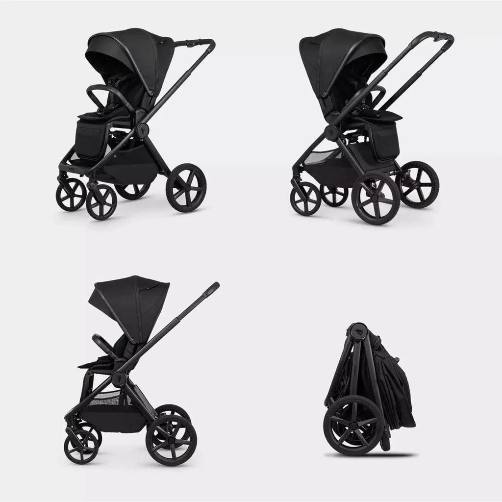 Onyx 2-in-1 stroller shown from multiple angles, bassinet and seat units