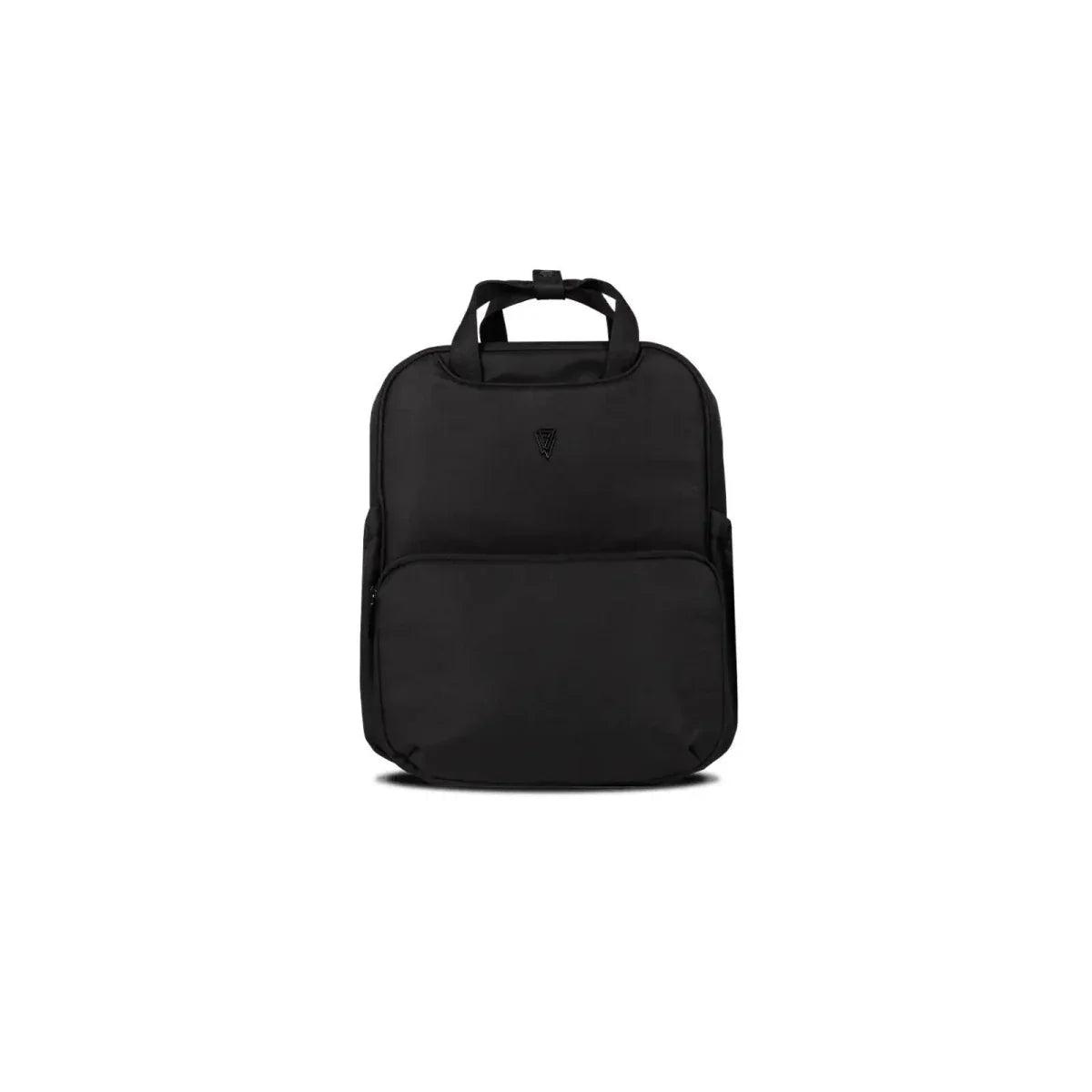 Black stroller backpack with top handle and front pocket
