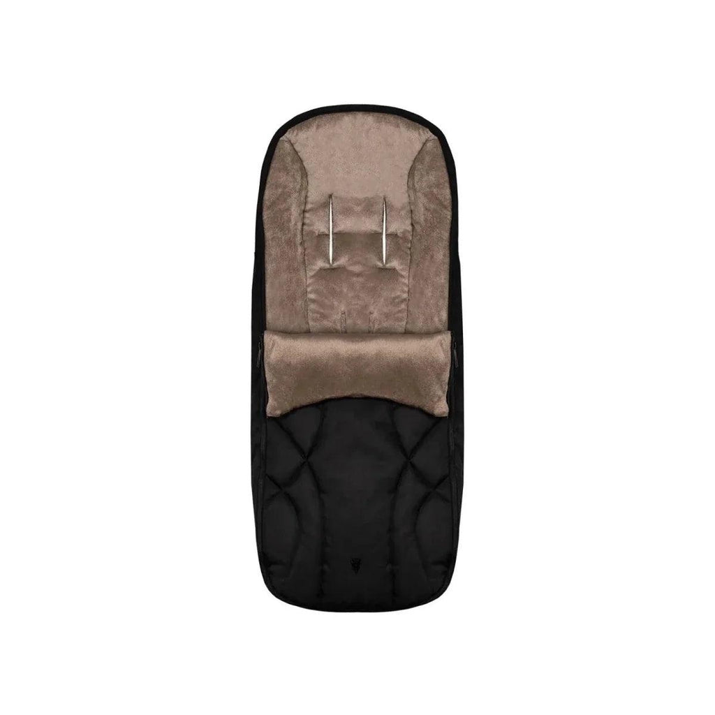 Beige and black stroller footmuff with quilted insert
