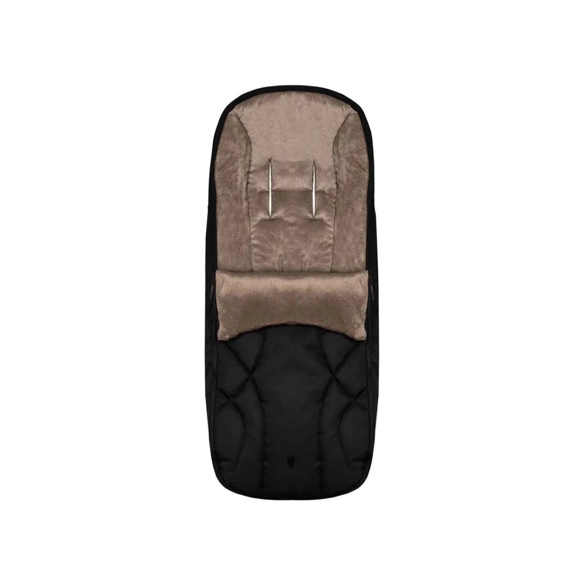 Beige and black stroller footmuff with quilted insert