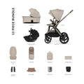 12-piece stroller comfort bundle set with black and pebble pushchair and accessories