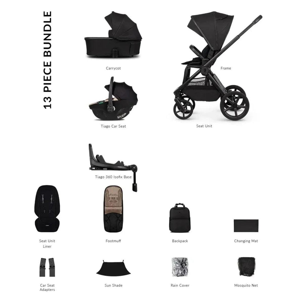 4-in-1 stroller bundle with carrycot, seat unit, footmuff, and travel accessories