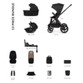 4-in-1 stroller bundle with carrycot, seat unit, footmuff, and travel accessories
