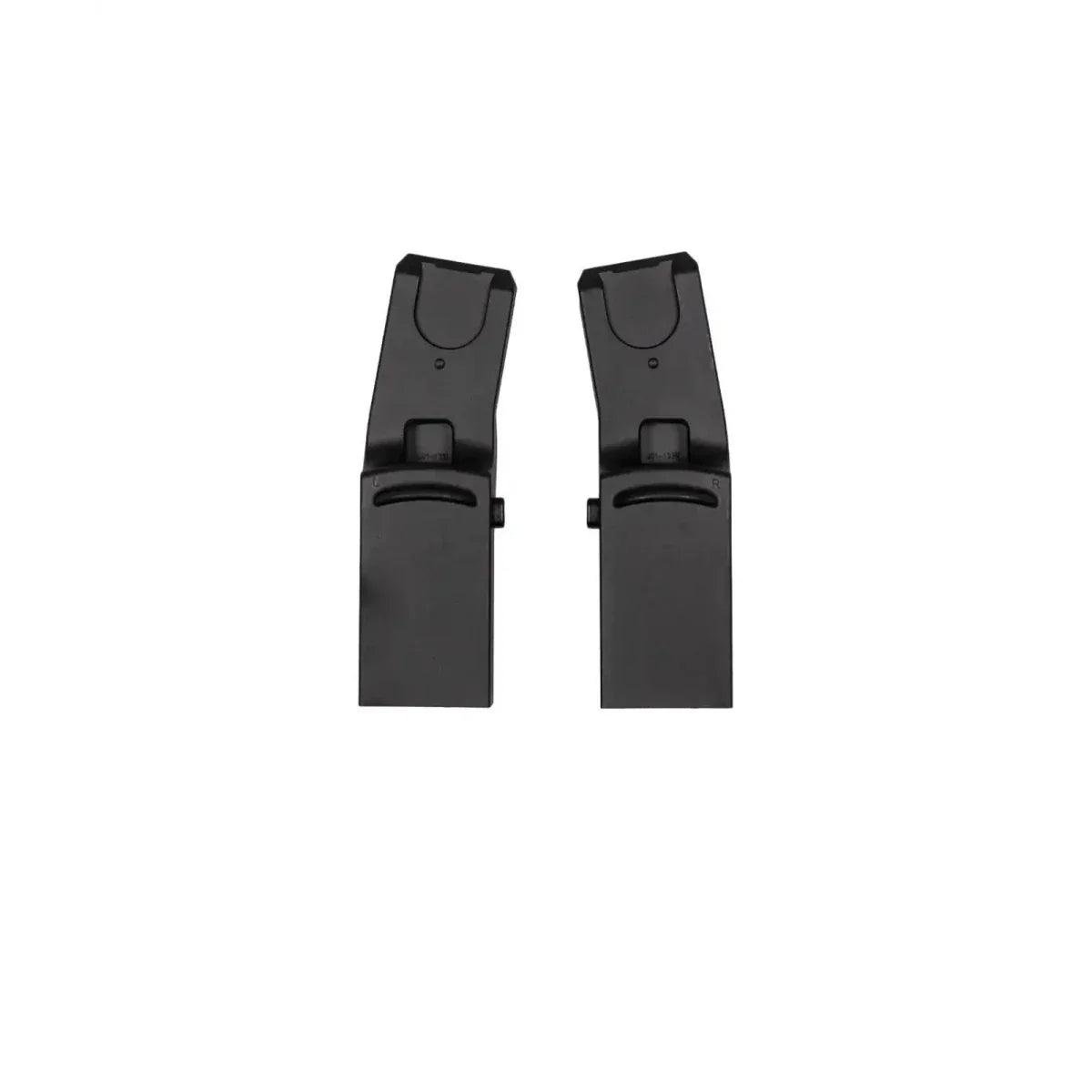 Two-piece black pram connector latch attachments