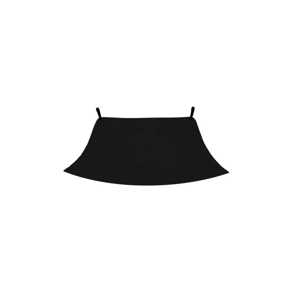 Black stroller accessory apron with two top loop straps and curved coverage