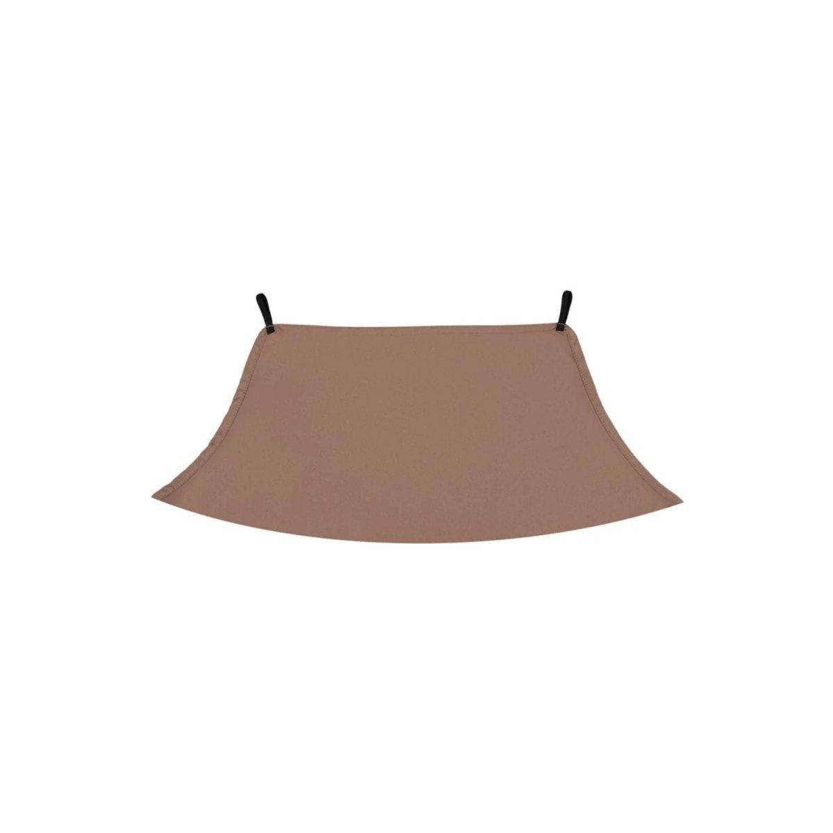 Tan stroller canopy shade with two top straps for attachment