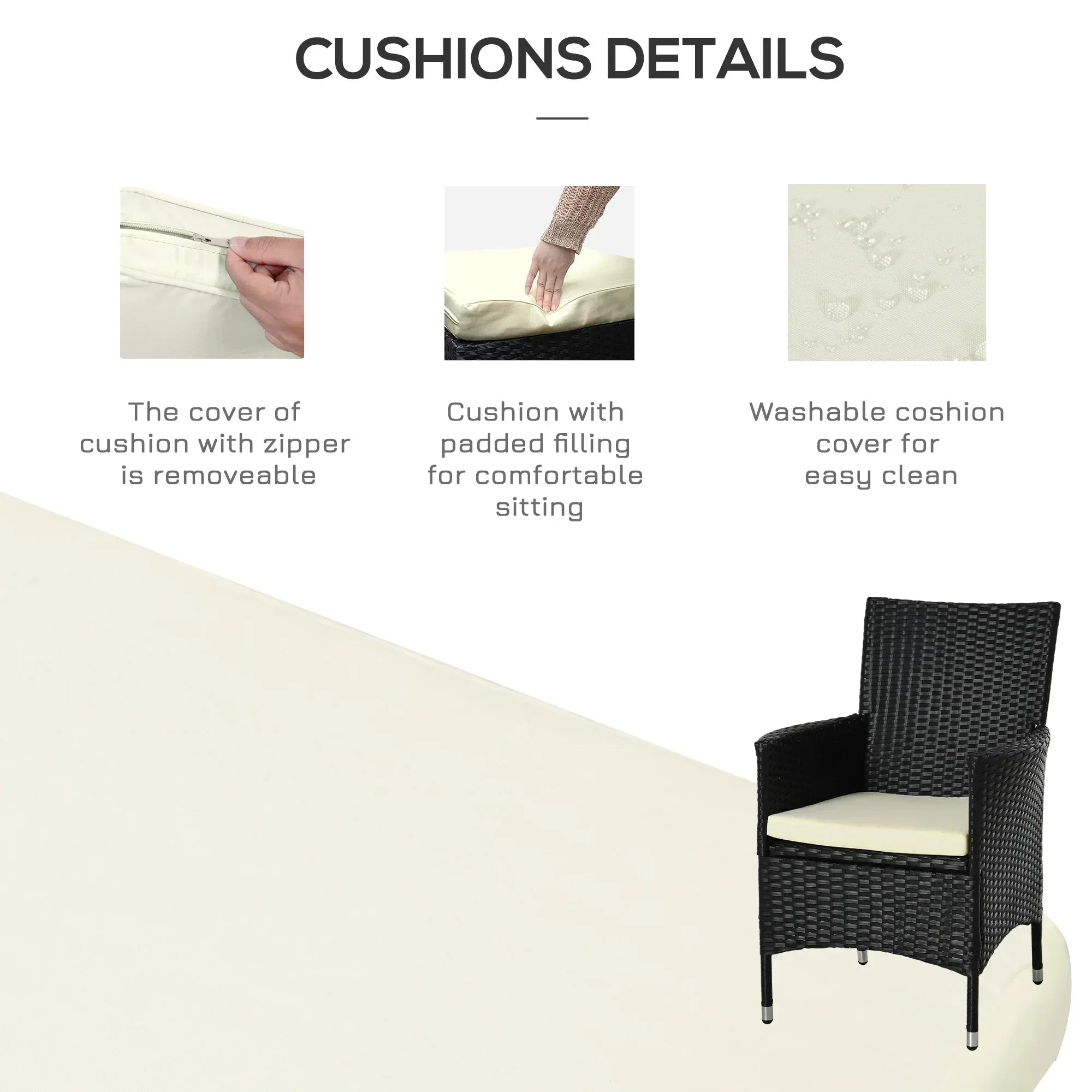 3 Pieces Rattan Bistro Set, Wicker Garden Furniture Set with 2-Tier Coffee Table and Chairs, Cushions, for Outdoor Patio Balcony, Black - Bobobiy