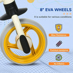 Children's balance bike with yellow EVA wheels and black front fork