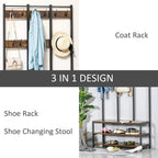 3-in-1 hall tree coat rack with hooks, bench seat, and shoe changing stool