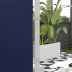 Blue gazebo side wall panel with smooth fabric and white frame posts