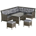 8 Seater Patio wicker Sofa Set ,Outdoor Couch with Table & Cushions, Grey - Bobobiy