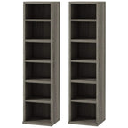 Set of two dark wood-effect CD storage cabinets with open shelves and 5 compartments.