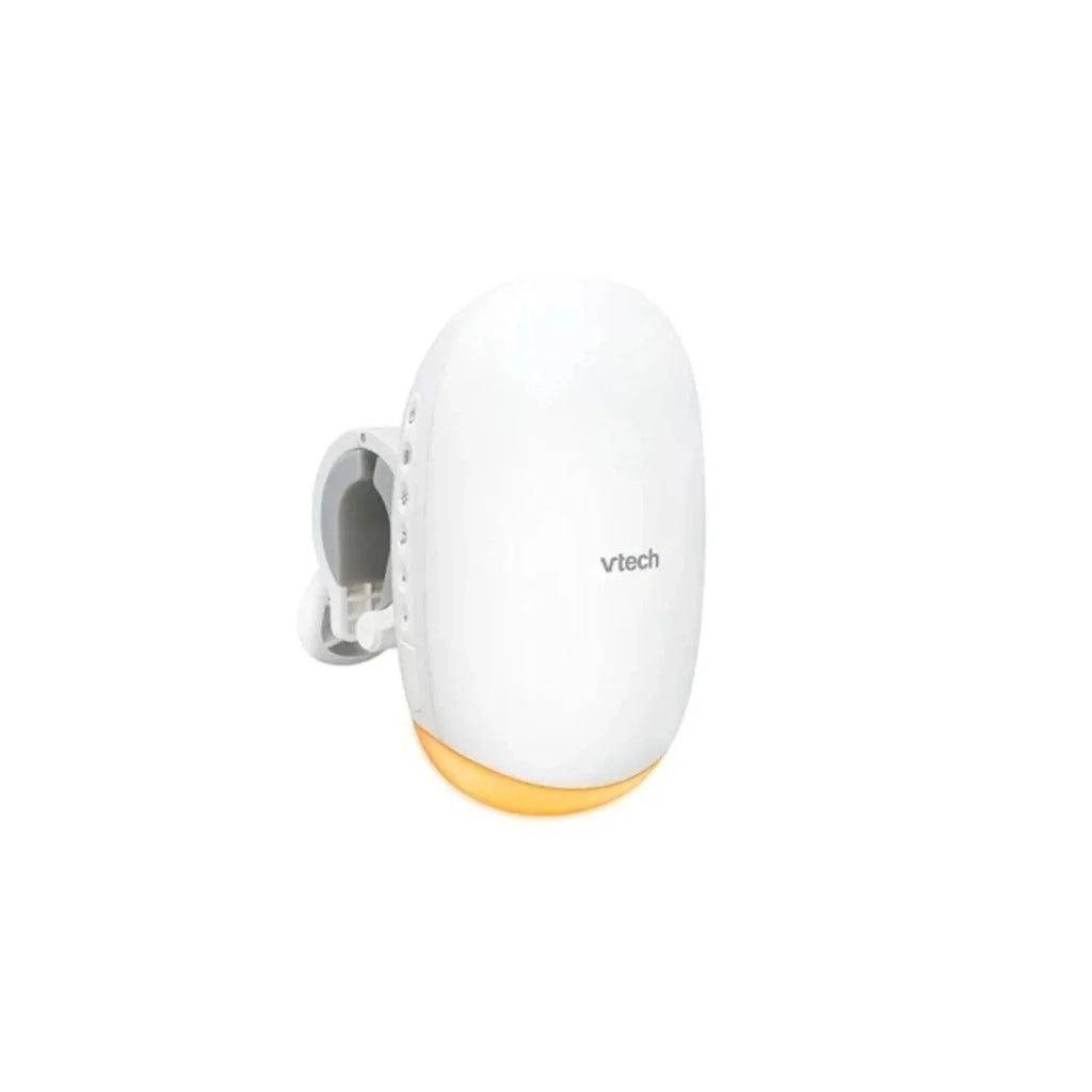 White VTech sound unit with yellow base and side clip mount