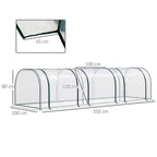 Clear mini greenhouse polytunnel with arched steel frame and roll-up style door panels