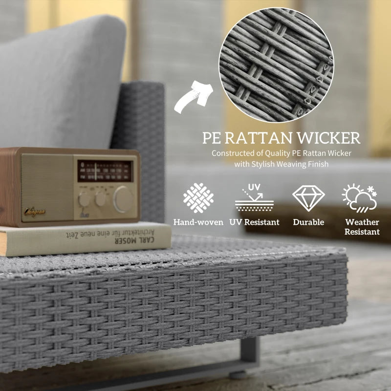 Grey woven rattan wicker frame with cushioned arm on corner sofa set