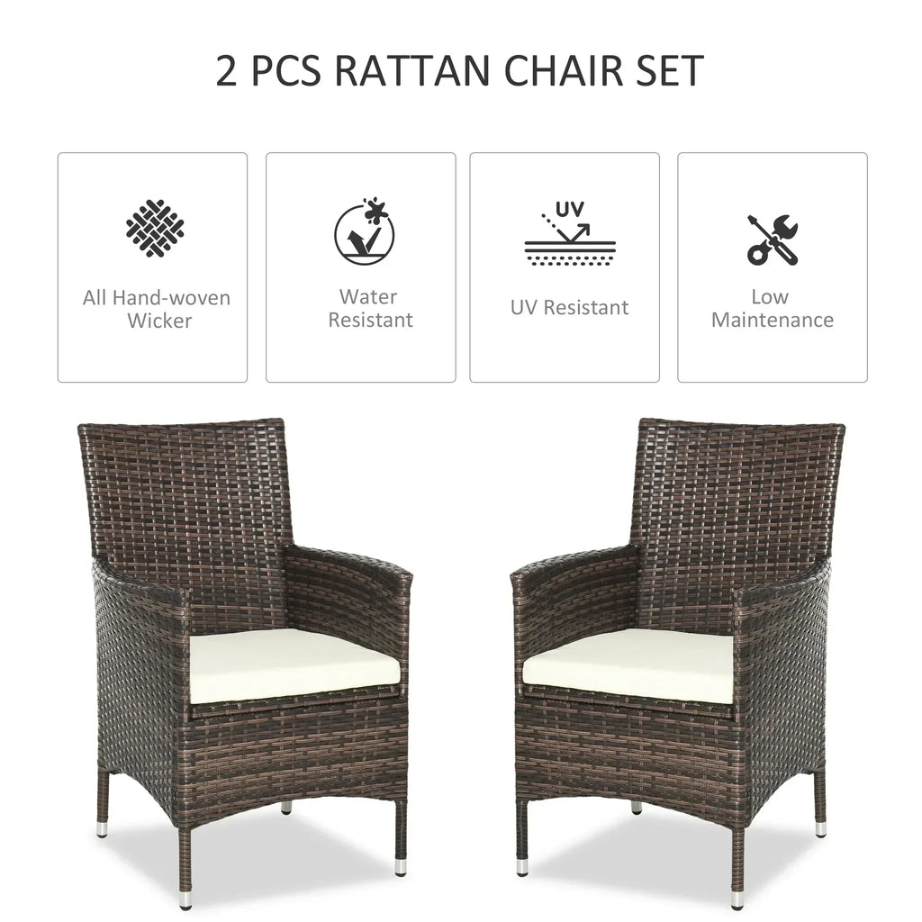 2 PC Outdoor Rattan Armchair Dining Chair Garden Patio Furniture w/ Armrests Cushions Mixed Brown - Bobobiy