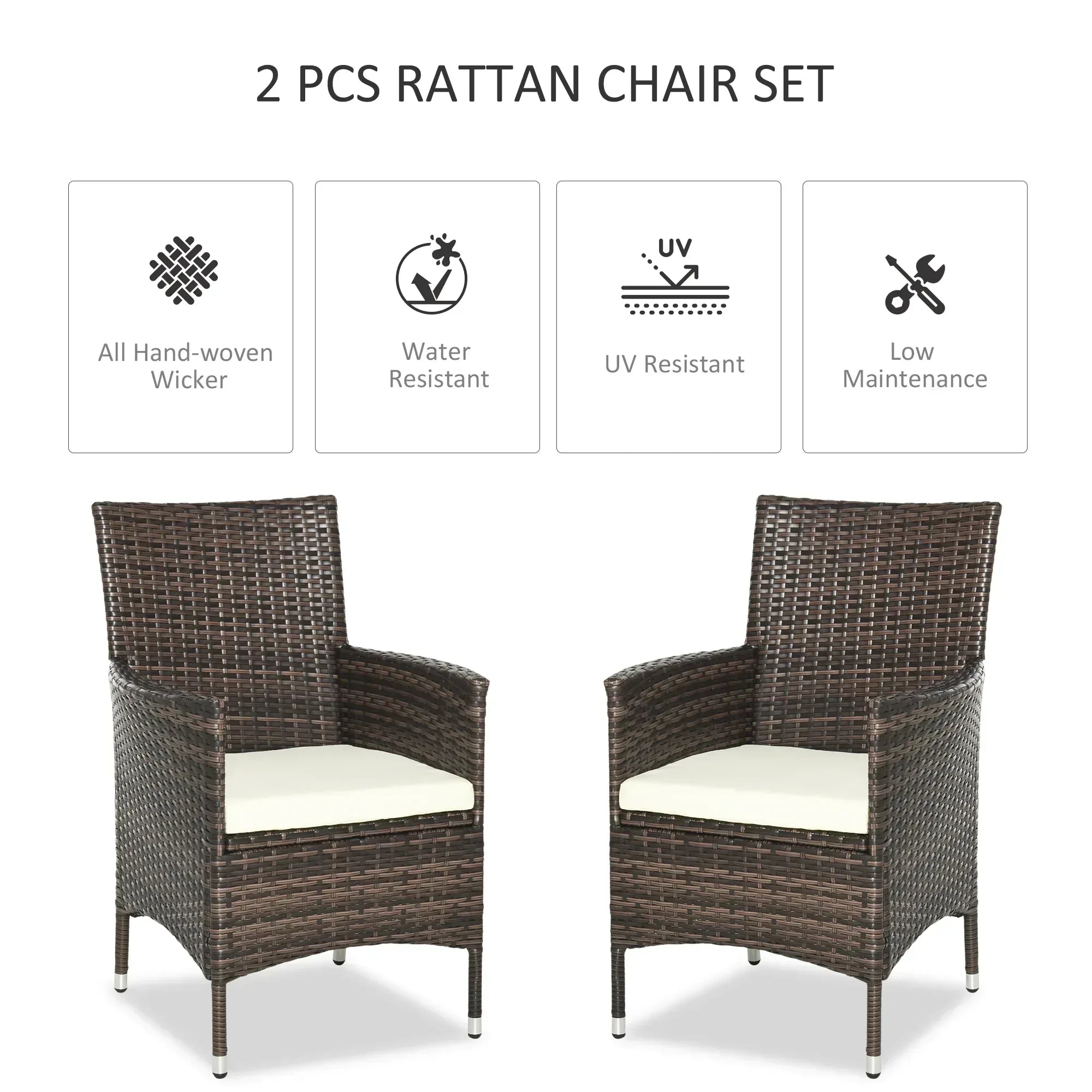 2 PC Outdoor Rattan Armchair Dining Chair Garden Patio Furniture w/ Armrests Cushions Mixed Brown - Bobobiy