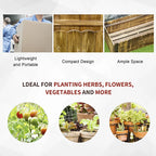 Wooden raised garden bed planter box shown with planting-use icons