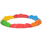 Multicolored kids stepping stones balance beam obstacle course with curved arc sections