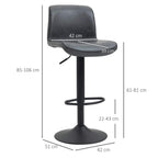 Adjustable dark grey bar stool with backrest, circular base, and footrest ring