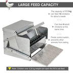 Silver automatic chicken poultry feeder with feeding trough and pedal control