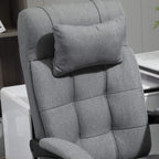 Light grey padded office chair back with quilted panel and thick headrest cushion