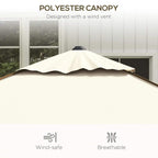 Beige square polyester canopy parasol with brown contrast trim on a black pole