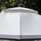 Grey gazebo canopy roof with reinforced seam at the top edge